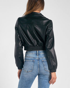 Elan Black Faux Leather Crop Jacket
