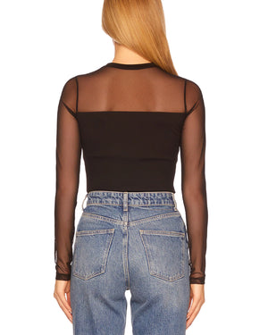 Susana Monaco Black Crew Neck Mesh Top
