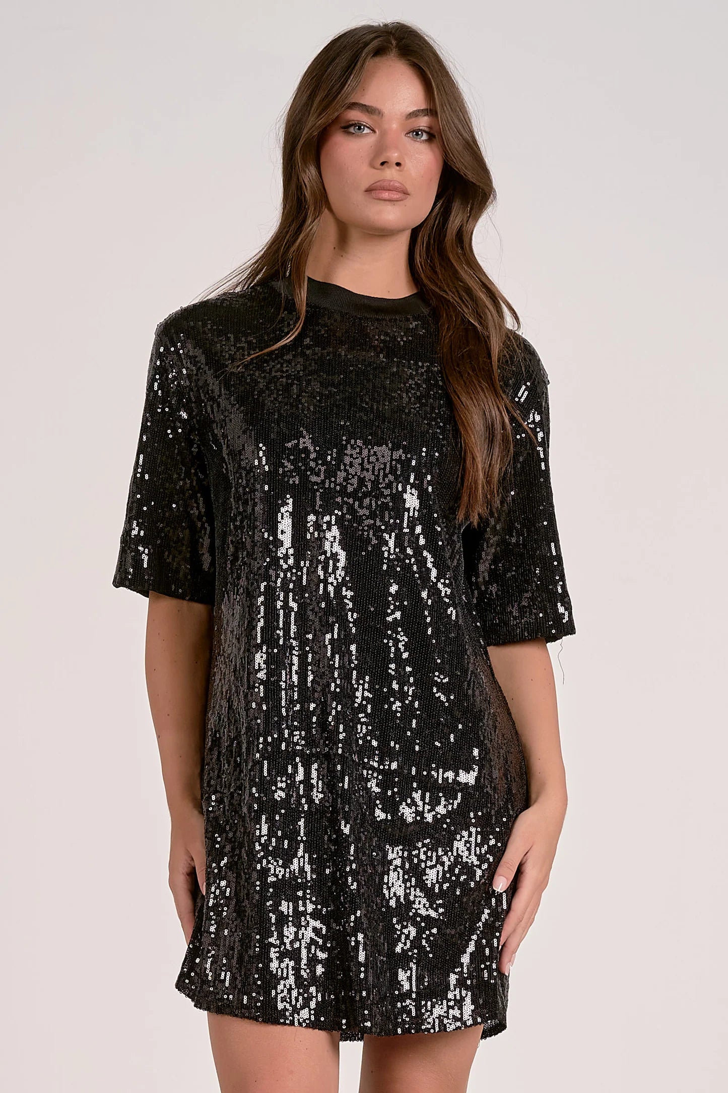 Sequin Short Dress in Black - Elan