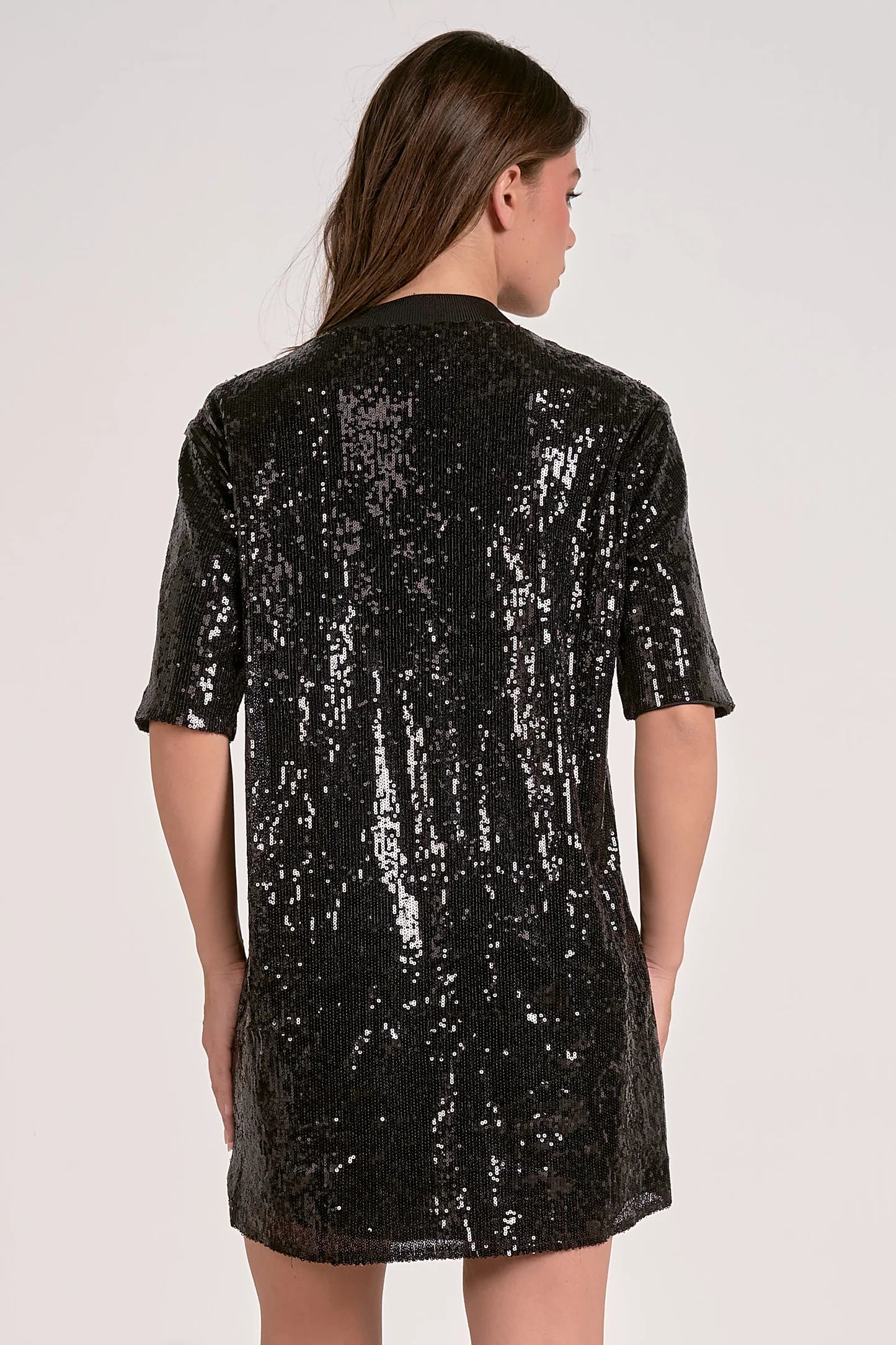 Sequin Short Dress in Black - Elan