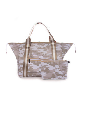Haute Shore - Morgan Saharah Weekender Bag (Beige Camo w/White & Rosegold Stripe)