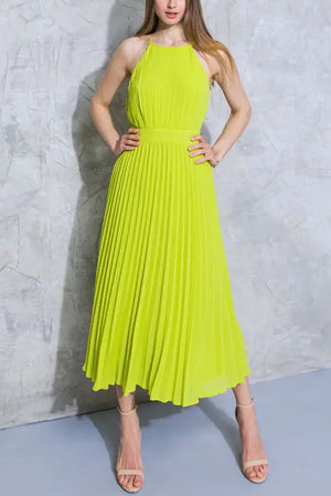 Flying Tomato Lime Pleated Solid Midi Dress