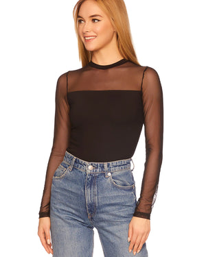 Susana Monaco Black Crew Neck Mesh Top