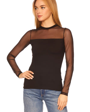 Susana Monaco Black Crew Neck Mesh Top alt view 1