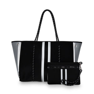 Haute Shore - Greyson Sahara Neoprene Tote Bag w/Zipper Wristlet Inside (Greyson, Beige Camo w/White & Rosegold Stripe)