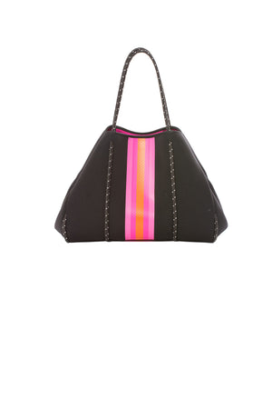 Haute Shore - Greyson Rave Neoprene Tote Bag w/Zipper Wristlet Inside (Rave, Black w/Hot Pink Orange)