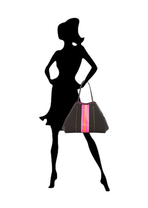 Haute Shore - Greyson Rave Neoprene Tote Bag w/Zipper Wristlet Inside (Rave, Black w/Hot Pink Orange) alt view 3