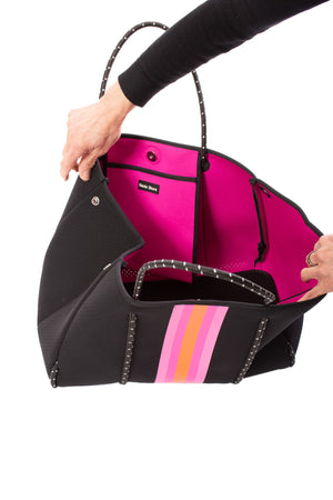 Haute Shore - Greyson Rave Neoprene Tote Bag w/Zipper Wristlet Inside (Rave, Black w/Hot Pink Orange) alt view 5