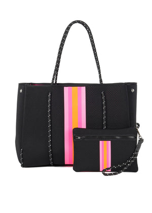 Haute Shore - Greyson Rave Neoprene Tote Bag w/Zipper Wristlet Inside (Rave, Black w/Hot Pink Orange) alt view 6