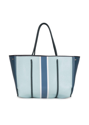 Haute Shore - Greyson Azure Neoprene Tote Bag w/Zipper Wristlet Inside (Greyson, Light Blue w/Steel Blue and White Stripe)