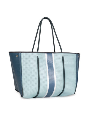 Haute Shore - Greyson Azure Neoprene Tote Bag w/Zipper Wristlet Inside (Greyson, Light Blue w/Steel Blue and White Stripe)