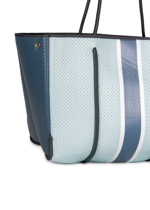 Haute Shore - Greyson Azure Neoprene Tote Bag w/Zipper Wristlet Inside (Greyson, Light Blue w/Steel Blue and White Stripe)