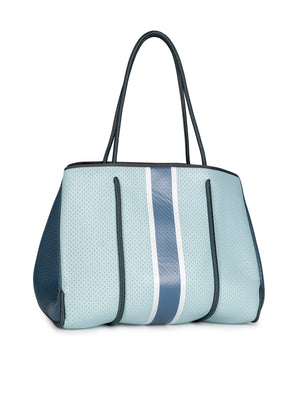 Haute Shore - Greyson Azure Neoprene Tote Bag w/Zipper Wristlet Inside (Greyson, Light Blue w/Steel Blue and White Stripe)