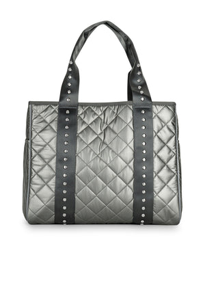 Haute Shore - Jaime Iron Tote Bag (Jaime, Pewter Leatherette Quilted Puffer w/Gunmetal Studded Strap) alt view 1