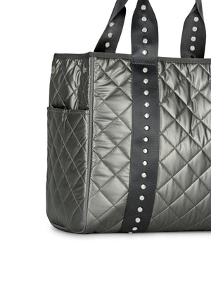 Haute Shore - Jaime Iron Tote Bag (Jaime, Pewter Leatherette Quilted Puffer w/Gunmetal Studded Strap) alt view 3