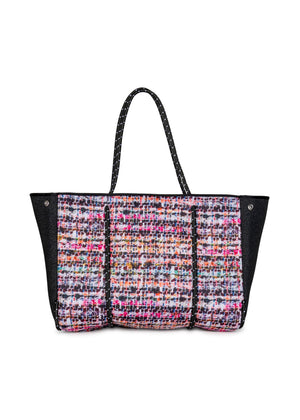 Haute Shore - Greyson Coco Neoprene Tote Bag w/Zipper Wristlet Inside (Greyson, Multi Color Boucle w/Black Denim Accents)