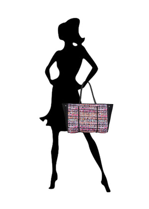 Haute Shore - Greyson Coco Neoprene Tote Bag w/Zipper Wristlet Inside (Greyson, Multi Color Boucle w/Black Denim Accents)