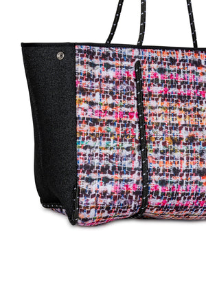 Haute Shore - Greyson Coco Neoprene Tote Bag w/Zipper Wristlet Inside (Greyson, Multi Color Boucle w/Black Denim Accents)