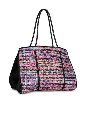 Haute Shore - Greyson Coco Neoprene Tote Bag w/Zipper Wristlet Inside (Greyson, Multi Color Boucle w/Black Denim Accents)