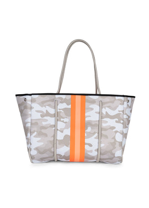 Haute Shore - Greyson Playa Neoprene Tote Bag w/Zipper Wristlet Inside (Greyson, Beige Camo w/Orange & Peach Stripe) alt view 2