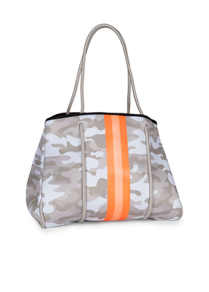 Haute Shore - Greyson Playa Neoprene Tote Bag w/Zipper Wristlet Inside (Greyson, Beige Camo w/Orange & Peach Stripe) alt view 5
