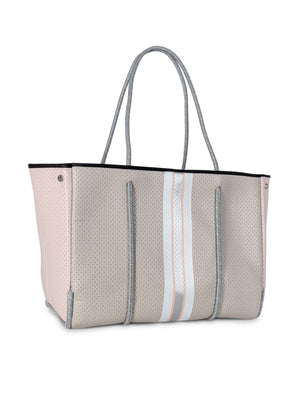 Haute Shore - Greyson Shell Neoprene Tote Bag w/Zipper Wristlet Inside (Greyson, Greige Coated w/White Greige & Peach Stripe) alt view 2