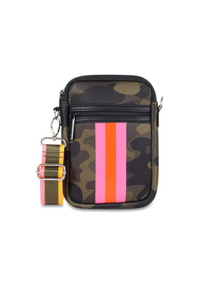 Haute Shore - Casey Showoff Neoprene Cell Phone Case (Casey, Camo Green w/Orange & Pink Stripe)