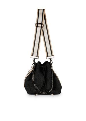 Haute Shore - Zoe Bravo Bucket Bag (Zoe, Black Denim w/Chain & Black Rosegold & White Stripe) alt view 1