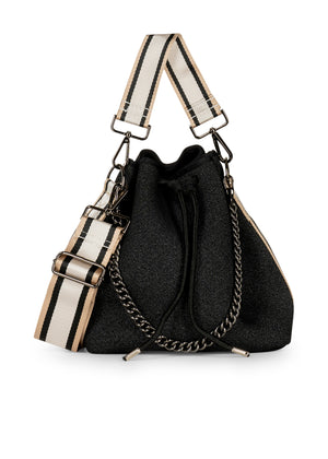 Haute Shore - Zoe Bravo Bucket Bag (Zoe, Black Denim w/Chain & Black Rosegold & White Stripe) alt view 2