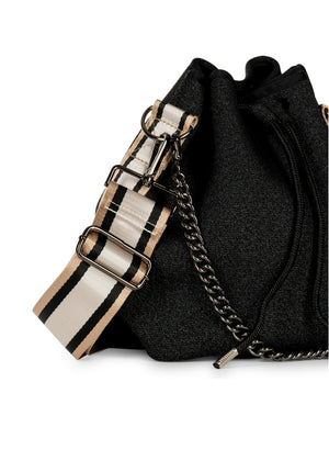 Haute Shore - Zoe Bravo Bucket Bag (Zoe, Black Denim w/Chain & Black Rosegold & White Stripe) alt view 3