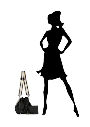 Haute Shore - Zoe Bravo Bucket Bag (Zoe, Black Denim w/Chain & Black Rosegold & White Stripe) alt view 4