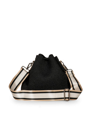 Haute Shore - Zoe Bravo Bucket Bag (Zoe, Black Denim w/Chain & Black Rosegold & White Stripe) alt view 5