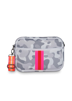 Haute Shore - Drew Rise Crossbody (Drew, Grey Camo w/Pink & Red Stripe)