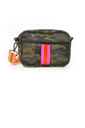 Haute Shore - Drew Showoff Crossbody (Drew, Green Camo w/Orange & Pink Stripe)
