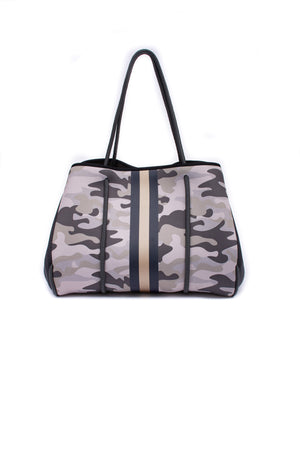 Haute Shore - Greyson New Midtown Neoprene Tote Bag w/Zipper Wristlet Inside (Greyson, White w/Black & Silver Stripe) alt view 1