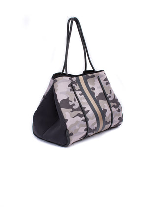 Haute Shore - Greyson New Midtown Neoprene Tote Bag w/Zipper Wristlet Inside (Greyson, White w/Black & Silver Stripe) alt view 2