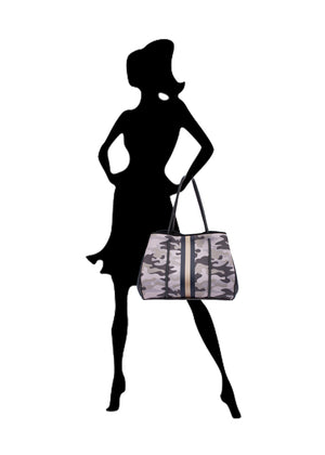 Haute Shore - Greyson New Midtown Neoprene Tote Bag w/Zipper Wristlet Inside (Greyson, White w/Black & Silver Stripe) alt view 5