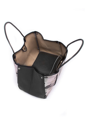 Haute Shore - Greyson New Midtown Neoprene Tote Bag w/Zipper Wristlet Inside (Greyson, White w/Black & Silver Stripe) alt view 6