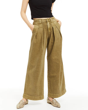 Tractr Jeans Olive Pleated Wide Leg Pant