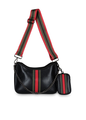 Haute Shore - Blair Bello Neoprene Crossbody (Black w/Red & Green Stripe)