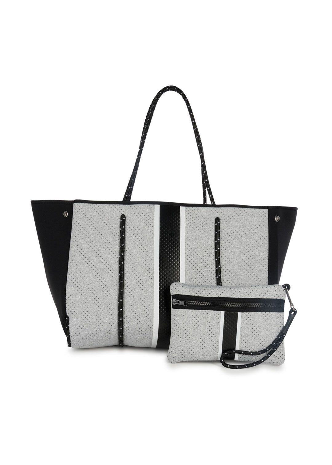 Neoprene Tote Bag Grey Camo w/ Stripes