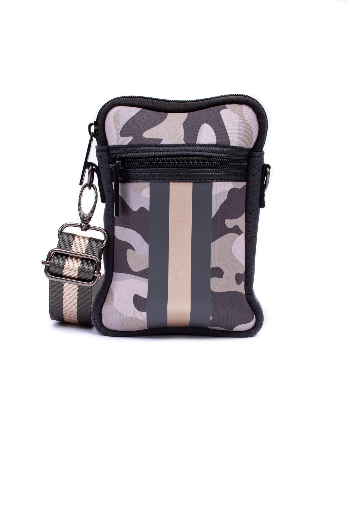 Haute Shore - Casey Safari Neoprene Cell Phone Case (Taupe Camo w/Charcoal & Rosegold Stripe)