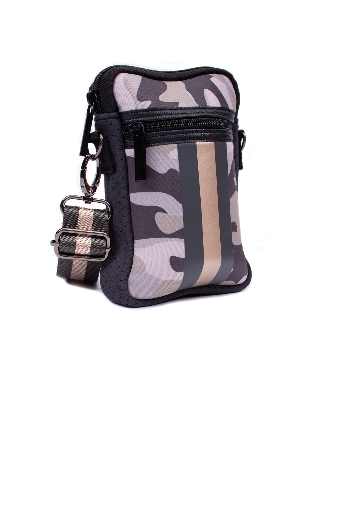 Haute Shore - Casey Safari Neoprene Cell Phone Case (Taupe Camo w/Charcoal & Rosegold Stripe) alt view 1