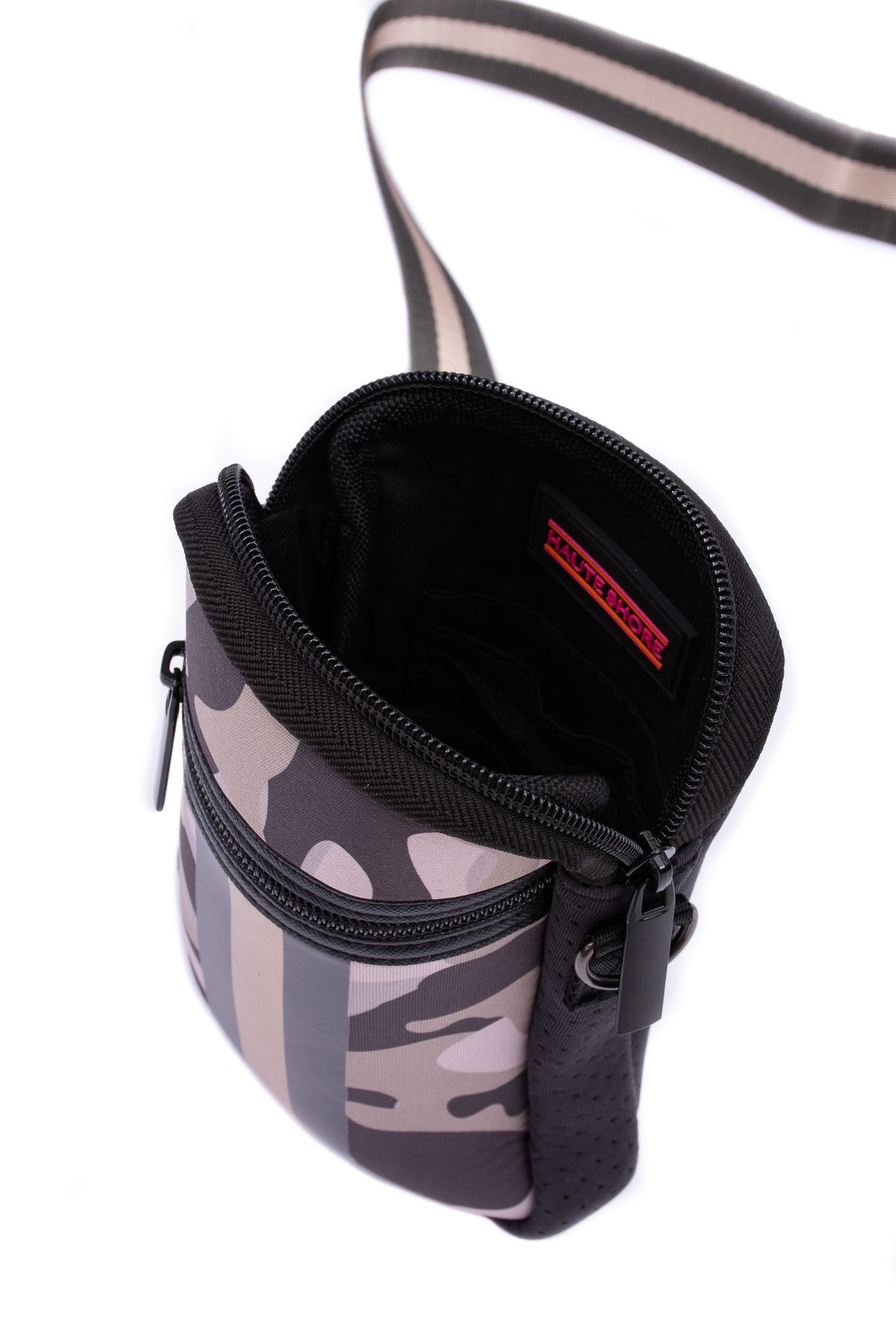 Haute Shore - Casey Safari Neoprene Cell Phone Case (Taupe Camo w/Charcoal & Rosegold Stripe) alt view 4