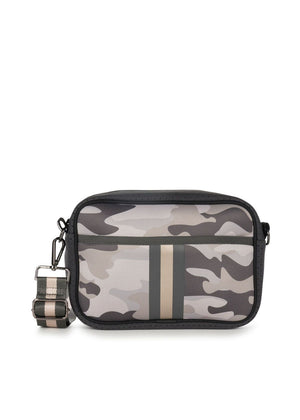 Haute Shore - Drew Safari Crossbody (Taupe Camo w/Charcoal & Rosegold stripe)
