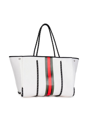 Haute Shore - Greyson Trento Neoprene Tote Bag w/Zipper Wristlet Inside (Greyson, White Coated w/Red, Black & Green Stripe) alt view 2