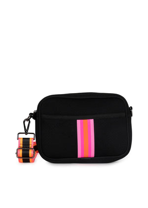 Haute Shore - Drew Rave Crossbody (Drew, Black w/Pink & Orange Stripe)