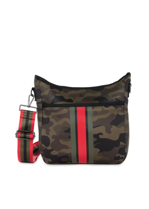 Haute Shore - Blake Soho Neoprene Crossbody Bag (Blake, Green Camo w/Red & Green Stripe)