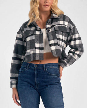 Elan Black and White Plaid Crop Jacket