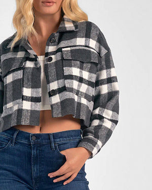 Elan Black and White Plaid Crop Jacket alt view 1